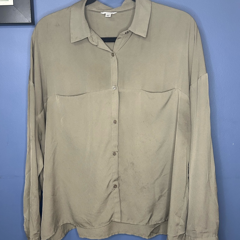 Guess Women's Taupe Casual Button-Down Shirt